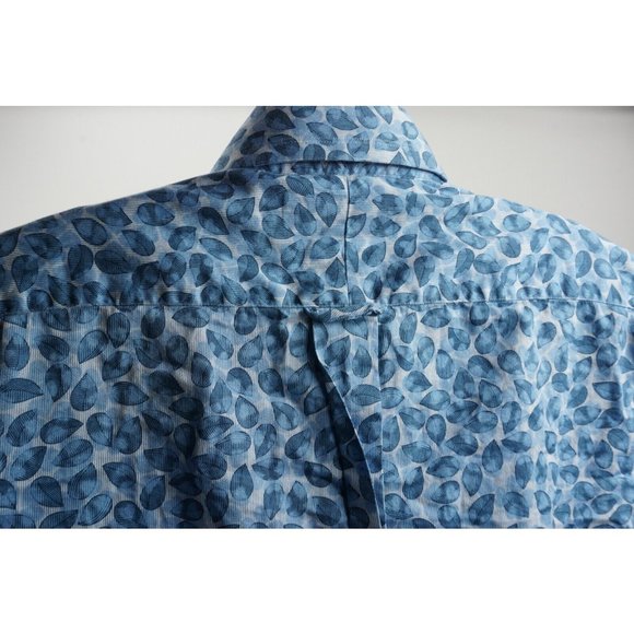 William Hunt Savile Row Men's 15.5 Blue Floral Cotton Luxury Button Up Shirt - Picture 9 of 10